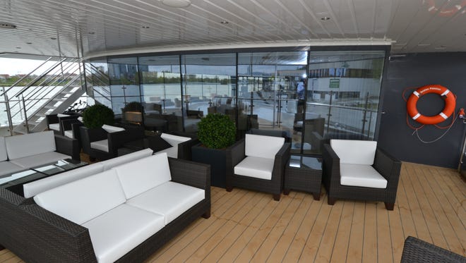 Another view of the outside seating area at the front of the ship.