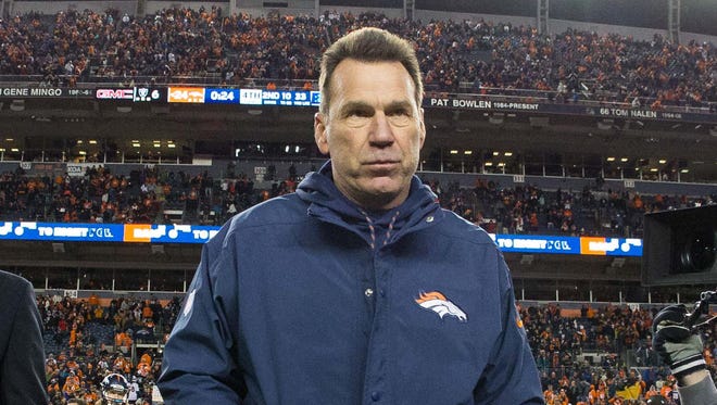 Denver Broncos head coach Gary Kubiak after the game against the Oakland Raiders at Sports Authority Field at Mile High.