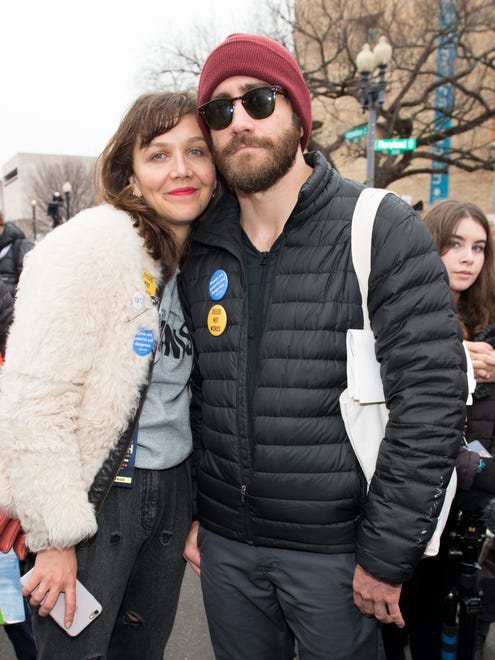 Siblings Maggie and Jake Gyllenhaal attend the Women's March on Washington.