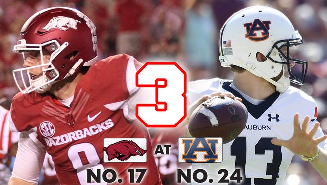 3. No. 17 Arkansas at No. 24 Auburn (Saturday, 6 p.m. ET, ESPN)