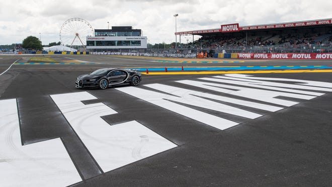 The Bugatti Chiron posed on the track of the 2016 24 hours of Le Mans. The Chiron drove an incredible 23 miles per hour faster than the fastest car at the race.