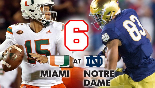 6. Miami at Notre Dame (Saturday at 3:30 p.m. ET, NBC)