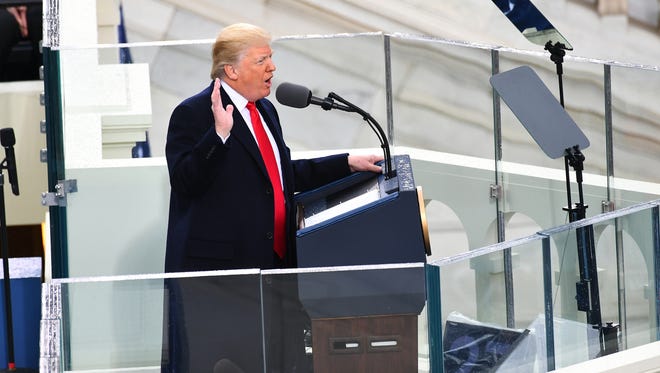 President Trump delivers his inaugural address on the west front of the Capitol on Jan. 20, 2017.
