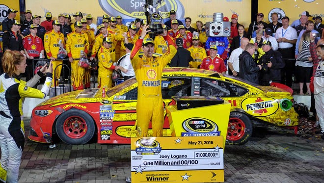 May 21: Joey Logano wins the Sprint All-Star Race at Charlotte Motor Speedway.