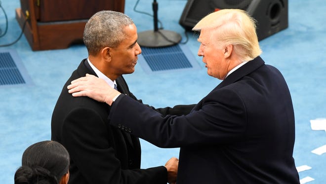 President Obama greets President-elect Donald Trump.