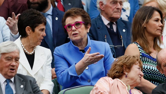 Tennis legend Billie Jean King waits for the start of the Women's Singles final match on day twelve.