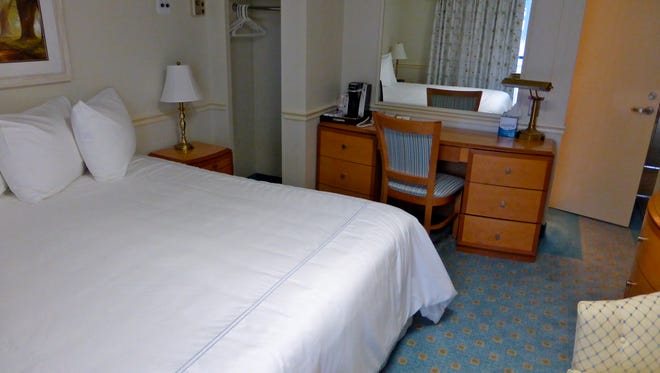 This is another view of Balcony Stateroom 315 showing the writing desk and closet area.