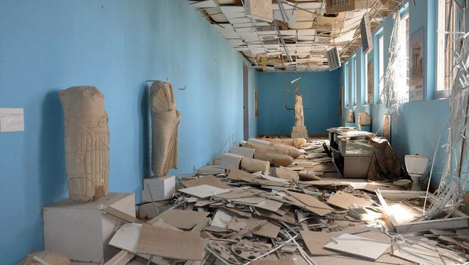 Damage inside the national museum of Palmyra, Syria.