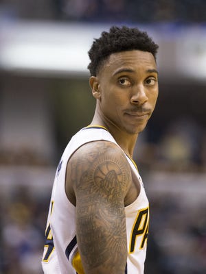 Jeff Teague of Indiana, Atlanta Hawks at Indiana Pacers, Bankers Life Fieldhouse, Indianapolis, Wednesday, April 10, 2017. Indiana won 104-86 to make the playoffs.