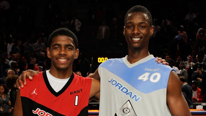 2010: Irving and Harrison Barnes pose at the Jordan Brand classic.