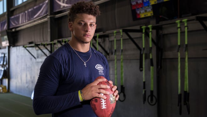 Patrick Mahomes, quarterback from the Texas Tech Red Raiders, poses for a photo at the APEC training facility in Tyler, TX. Mahomes could be one of the top quarterback prospects going into the NFL draft.