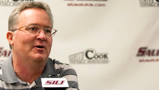 This file photo from 2013 shows Southern Illinois men's basketball coach Barry Hinson, who held an eclipse party Monday in Carbondale, Ill.