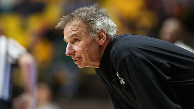 CSU coach Larry Eustachy reacts in a game against Wyoming during the second half at Arena-Auditorium in Laramie on Feb. 14, 2017.