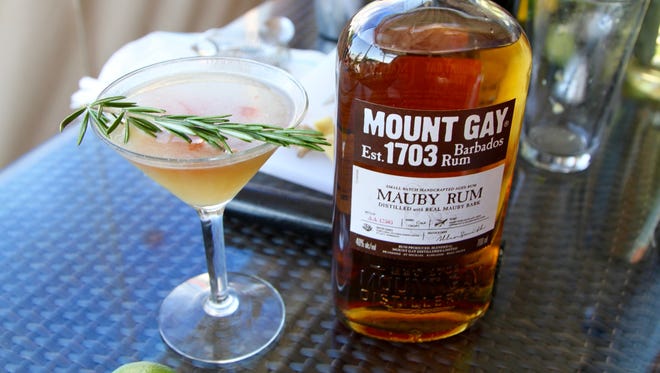 A libation from Mount Gay's DIY cocktail course is presented.