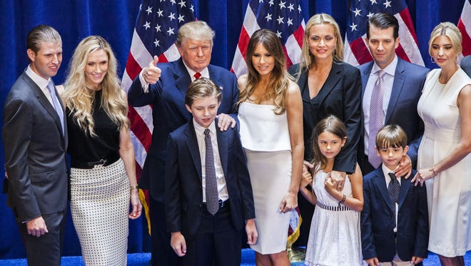The Trump family poses for photos after Donald Trump announced his presidential candidacy at Trump Tower on June 16, 2015, in New York.