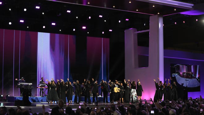 Musicians perform at the Liberty Inaugural Ball in Washington. The Liberty Ball is the first of three inaugural balls that President Donald Trump will be attending.