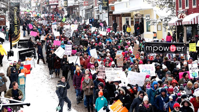Crowds gather for The Women's March on Main covered by The IMDb Studio during The 2017 Sundance Film Festival.