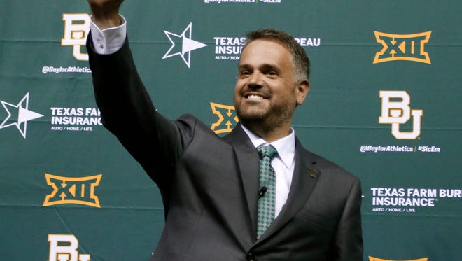 Matt Rhule is introduced as Baylor University's new football coach during a public event at the Ferrell Center.