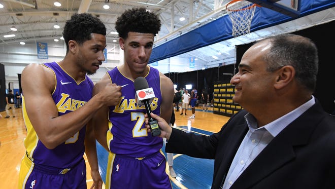 Josh Hart and Lonzo Ball of the Los Angeles Lakers.
