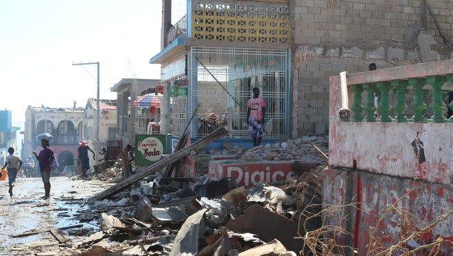 Destruction in downtown Jérémie, Haiti, is widespread.