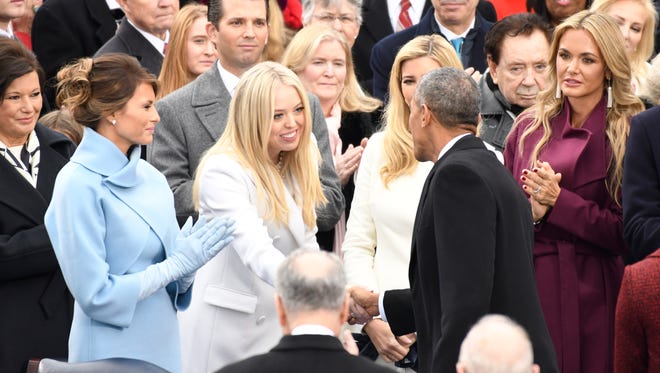 President Obama shakes hands with Tiffany Trump.