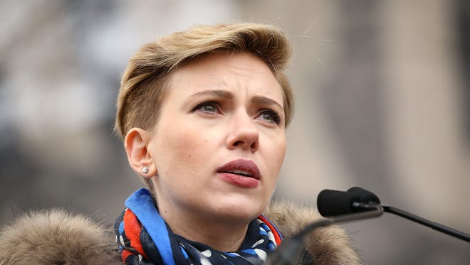 Scarlett Johansson speaks during the rally at the Women's March on Washington.