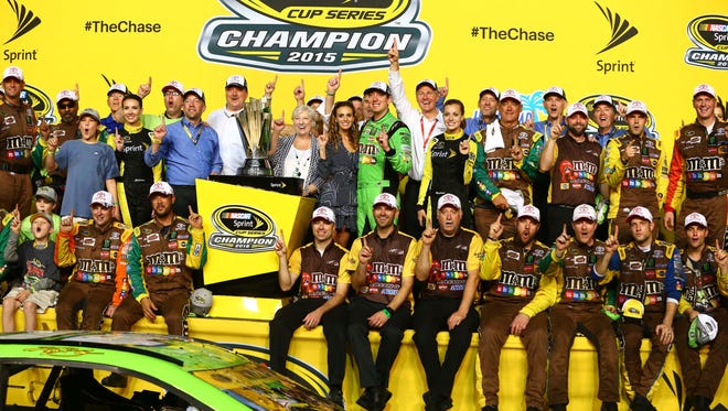 Busch and his team celebrate after winning the 2015 Sprint Cup championship.