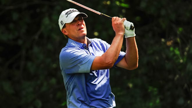 Steve Stricker hits his tee shot on the tenth hole during the first round of the John Deere Classic at TPC Deere Run.