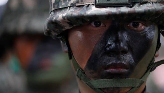 South Korean soldiers of the 52nd Division take part in an anti-terrorism drill during military drills with U.S. military forces in Seoul on Aug. 22.