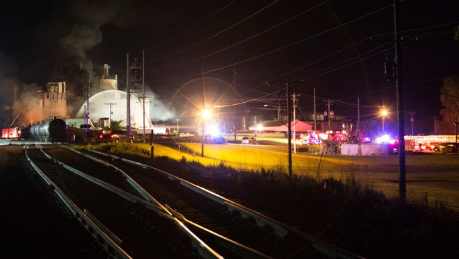 This Thursday, June 1, 2017, photo provided by Jeff Lange shows the scene following a fatal explosion and fire at the Didion Milling plant in Cambria, Wis. Recovery crews searched a mountain of debris on Thursday following a fatal explosion late Wednesday at the corn mill plant, which injured about a dozen people and leveled parts of the sprawling facility in southern Wisconsin, authorities said.