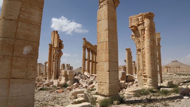 Damage at the ancient ruins of Palmyra, central Syria.