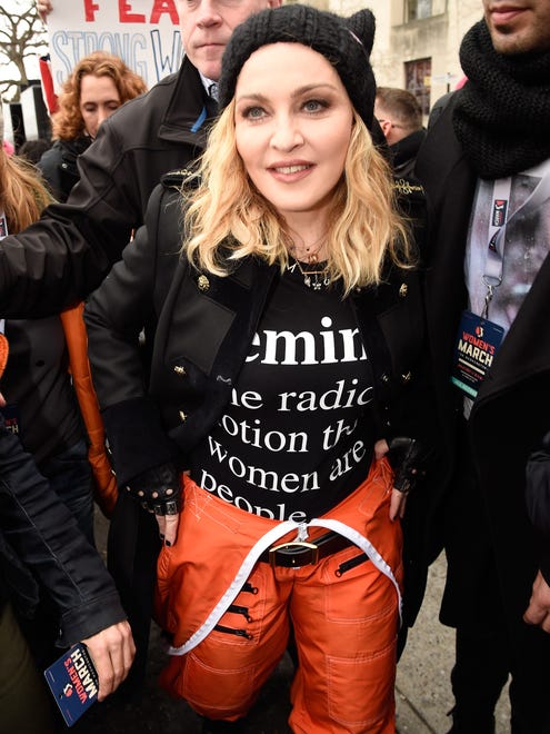 Madonna arrives to the rally at the Women's March on Washington, Saturday.