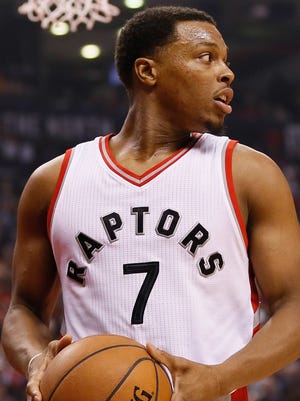 Toronto Raptors guard Kyle Lowry (7) during a break in the action against the Milwaukee Bucks in game one of the first round of the 2017 NBA Playoffs at Air Canada Centre.