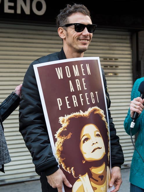 James Franco shows his support at the Women's March in Los Angeles.