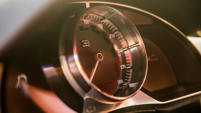The speedometer of the Bugatti Chiron, labeled in miles per hour, goes up to 300 mph, however, the company put a speed limit of 261 on it.