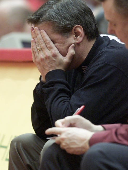 Iowa State coach Larry Eustachy can't bear to watch as his Cyclones faltered in the second half in an 88-73 loss to Texas Tech.