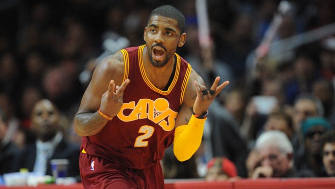 2016: Kyrie Irving reacts after scoring a basket against the Los Angeles Clippers.