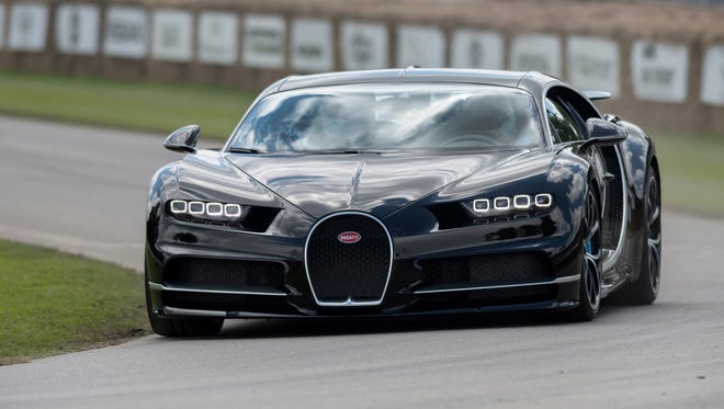 The Bugatti Chiron takes a corner at the Goodwood Festival of Speed.