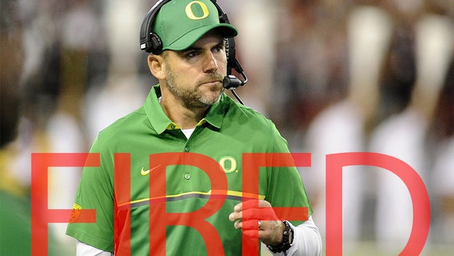 Oregon fired coach Mark Helfrich on Nov. 29. Helfrich went 37-16 in four seasons with the Ducks, including an appearance in the national title game, but went just 4-8 this season.