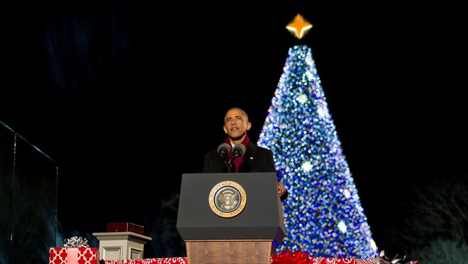 Obama speaks at the National Christmas Tree Lighting ceremony on the Ellipse on Dec. 1, 2016.