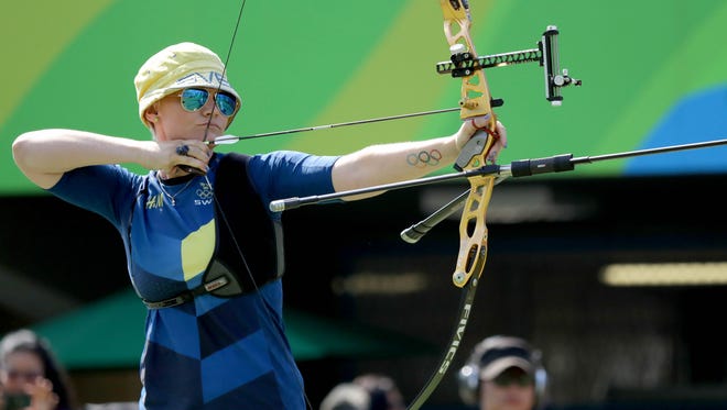 Christine Bjerendal of Sweden competes during an archery event at Sambodromo in the Rio 2016 Olympic Summer Games.