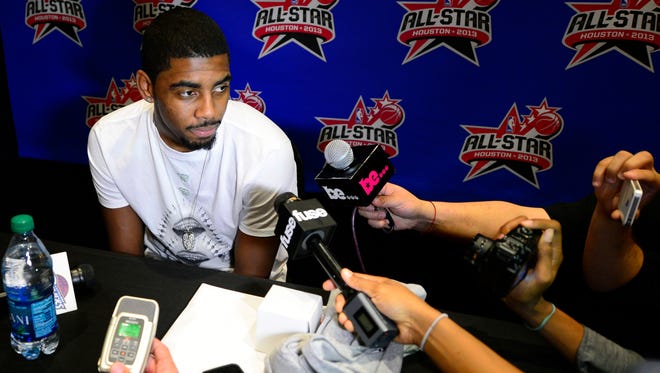 2013: Kyrie Irving speaks to the media during a press conference at the Hilton Americas.