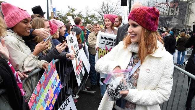 Jessica Chastain attends the rally at the Women's March on Washington on Jan. 21, 2017 in Washington, DC.