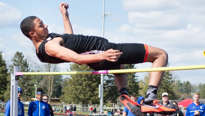 Tyler Young of Milwaukee Riverside competes in the boys high jump Saturday in the Myrhum Invitational. He finished third.