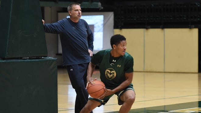 Coach Larry Eustachy watches a CSU basketball practice on Oct. 23, 2015.
