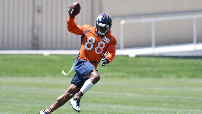Denver Broncos wide receiver Demaryius Thomas (88) during organized training activities at the UCHealth Training Center.