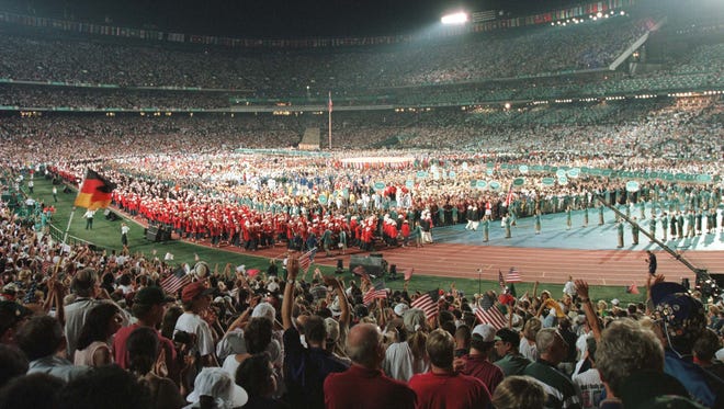 The parade of nations during the 1996 Olympic opening ceremony.