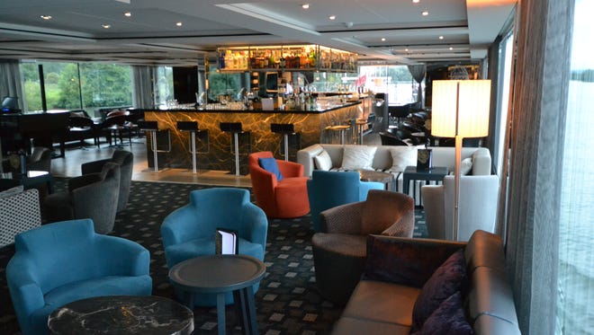 The Scenic Gem has a one big lounge located at the front of the vessel where passengers gather nightly for port talks and entertainment.