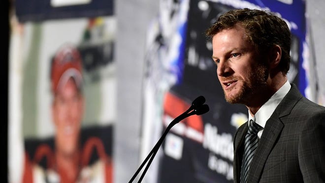 Dale Earnhardt Jr. announces that he will be retiring from NASCAR after the 2017 season during a press conference on April 25.