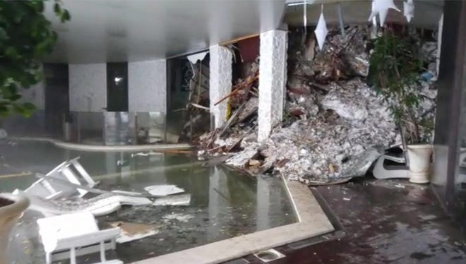 A video photo shows the interior of the hotel Rigopiano, after it was hit by an avalanche in Farindola Italy Jan. 19,  2017.
